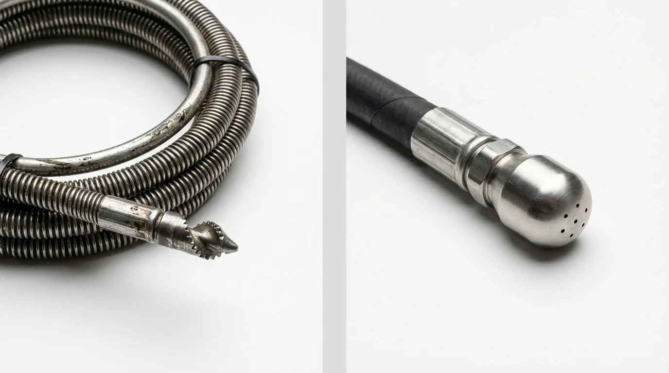 Drain snake cable and hydro jetting nozzle used for drain cleaning in Liberty, PA