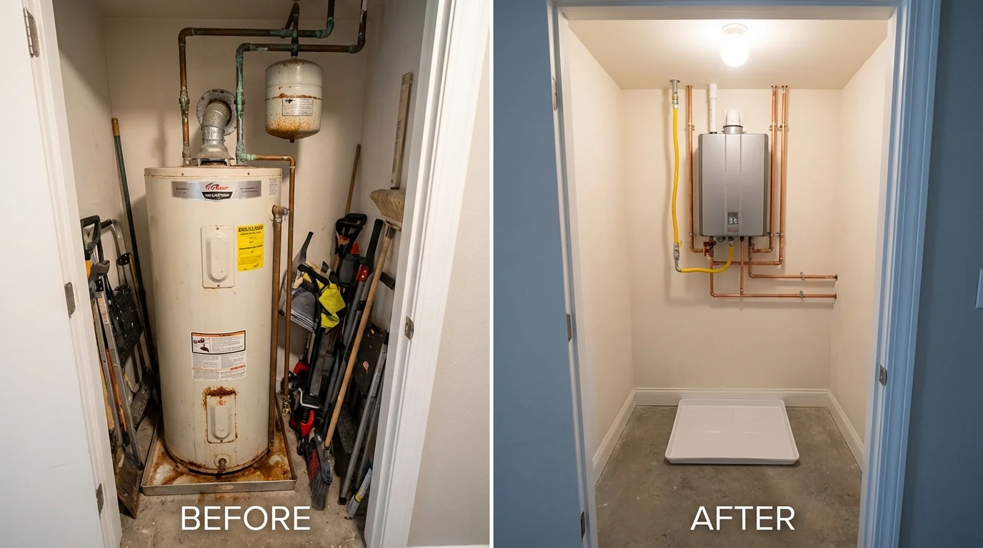 Tank water heater versus wall-mounted tankless unit comparison for Liberty, PA homeowners