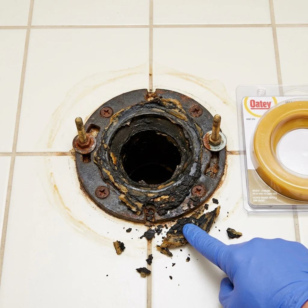 Failed wax ring showing water seepage at the base of a toilet in a Liberty, PA home