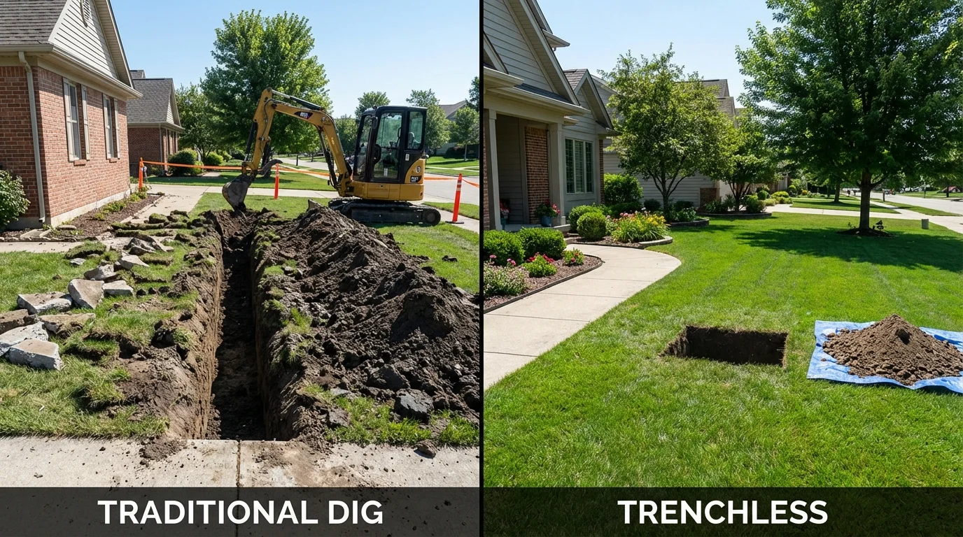Trenchless sewer repair with minimal yard damage versus traditional excavation in Liberty, PA